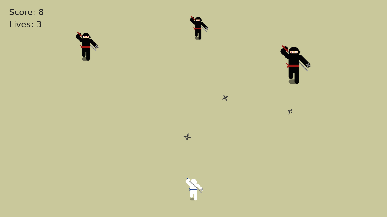 NiNjAttack gameplay preview with player ninja, incoming enemies and shuriken